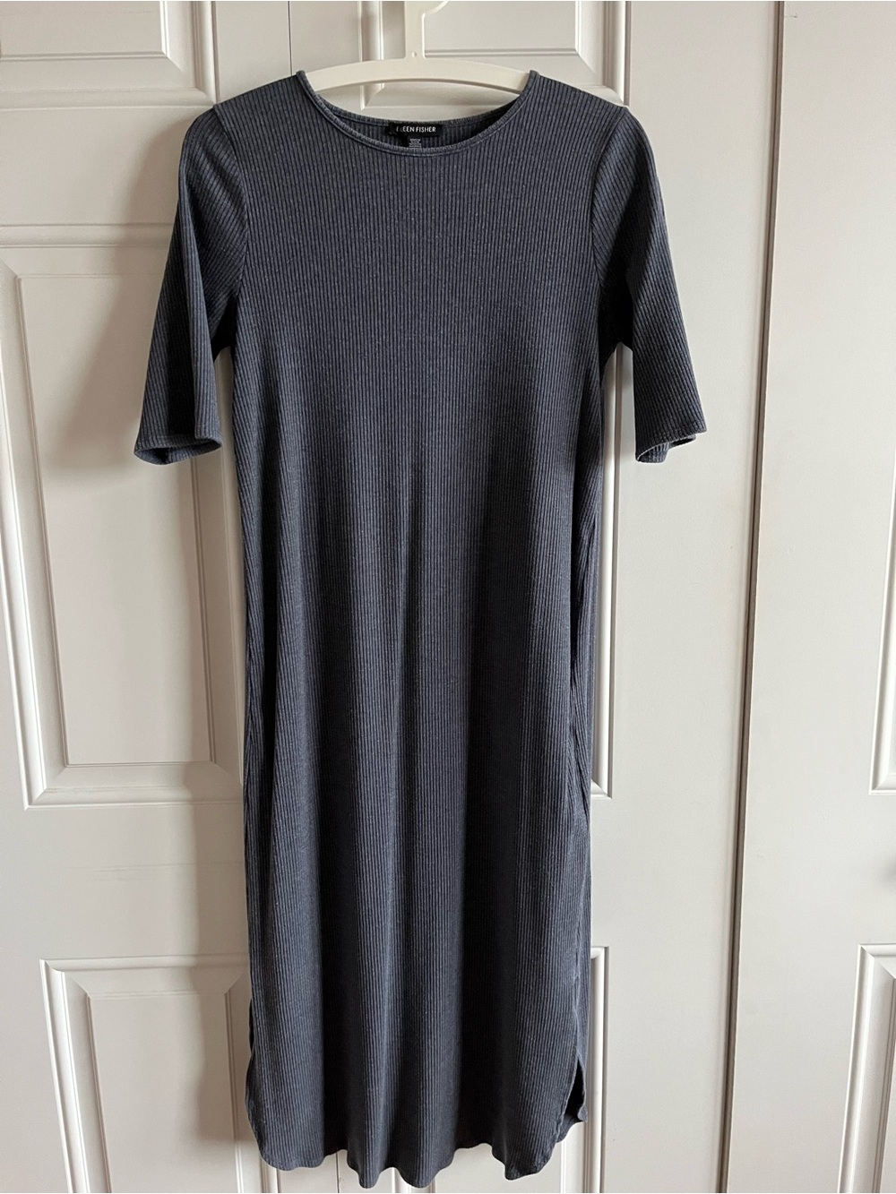 Eileen Fisher midi dress, stretch rib, size small